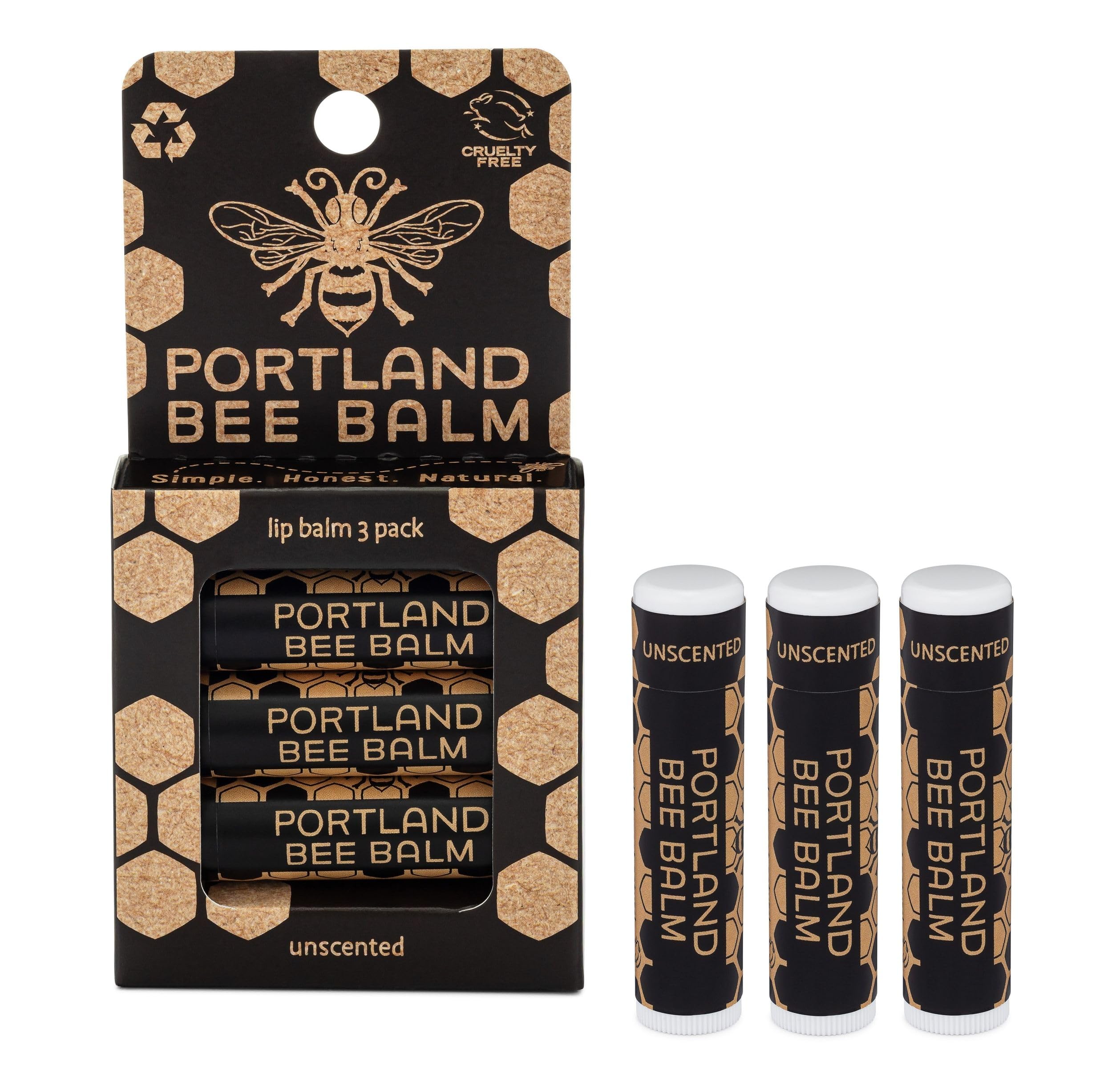 Portland Bee Balm unscented lip balm tube ready for daily use