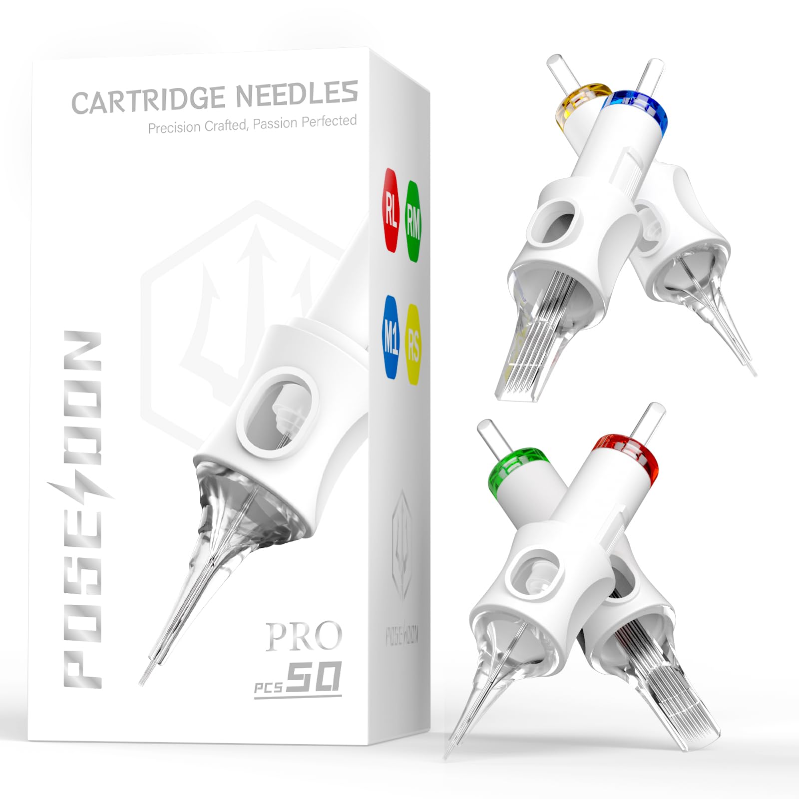 Agujas Poseidon 3RL para cartuchos de tatuaje, trazos nítidos y consistentes.