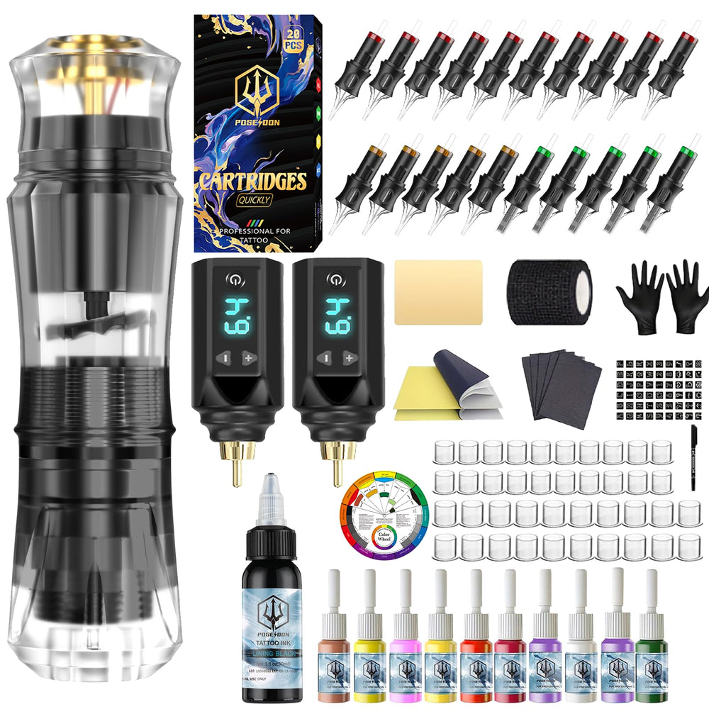 Poseidon tattoo pen kit cordless setup for on-the-go sessions