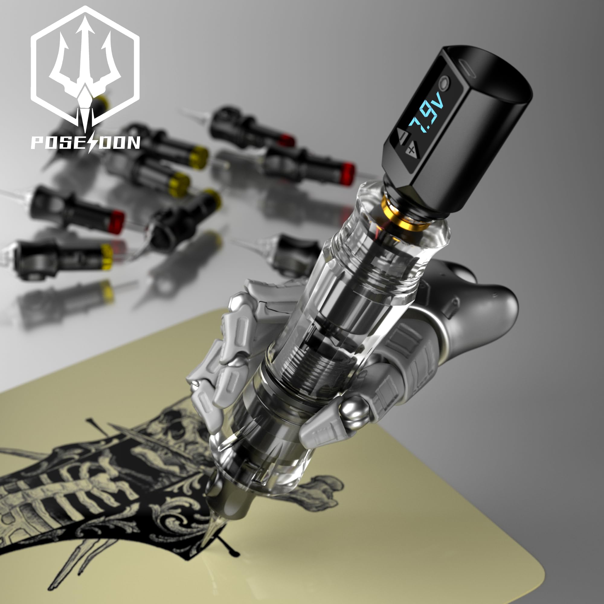 Poseidon transparent tattoo pen barrel showing internal view