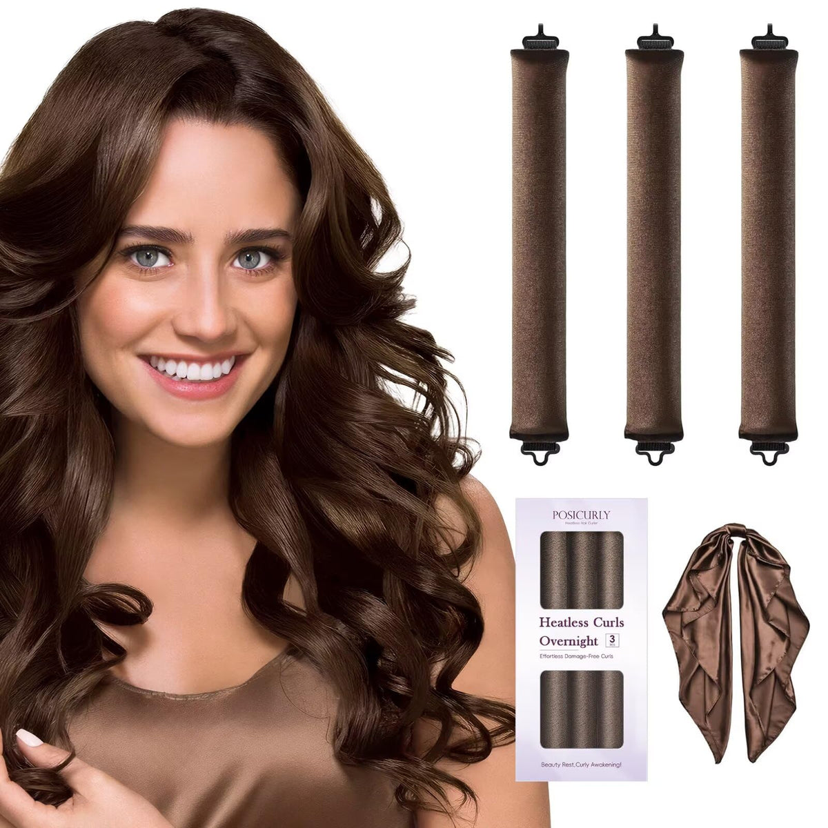 Posicurly heatless hair curler overnight curls with 3 pieces for effortless styling