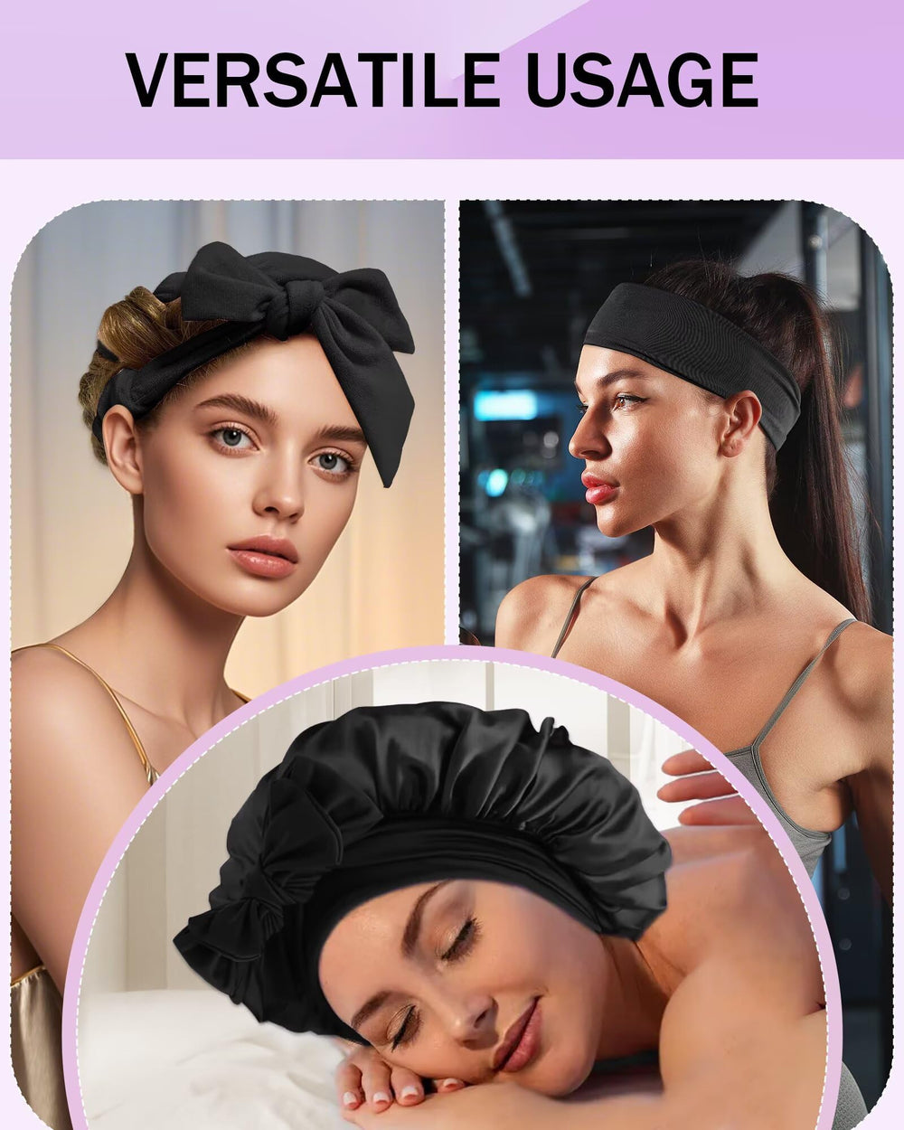 Posicurly satin hair bands keep hair in place for easy wear.