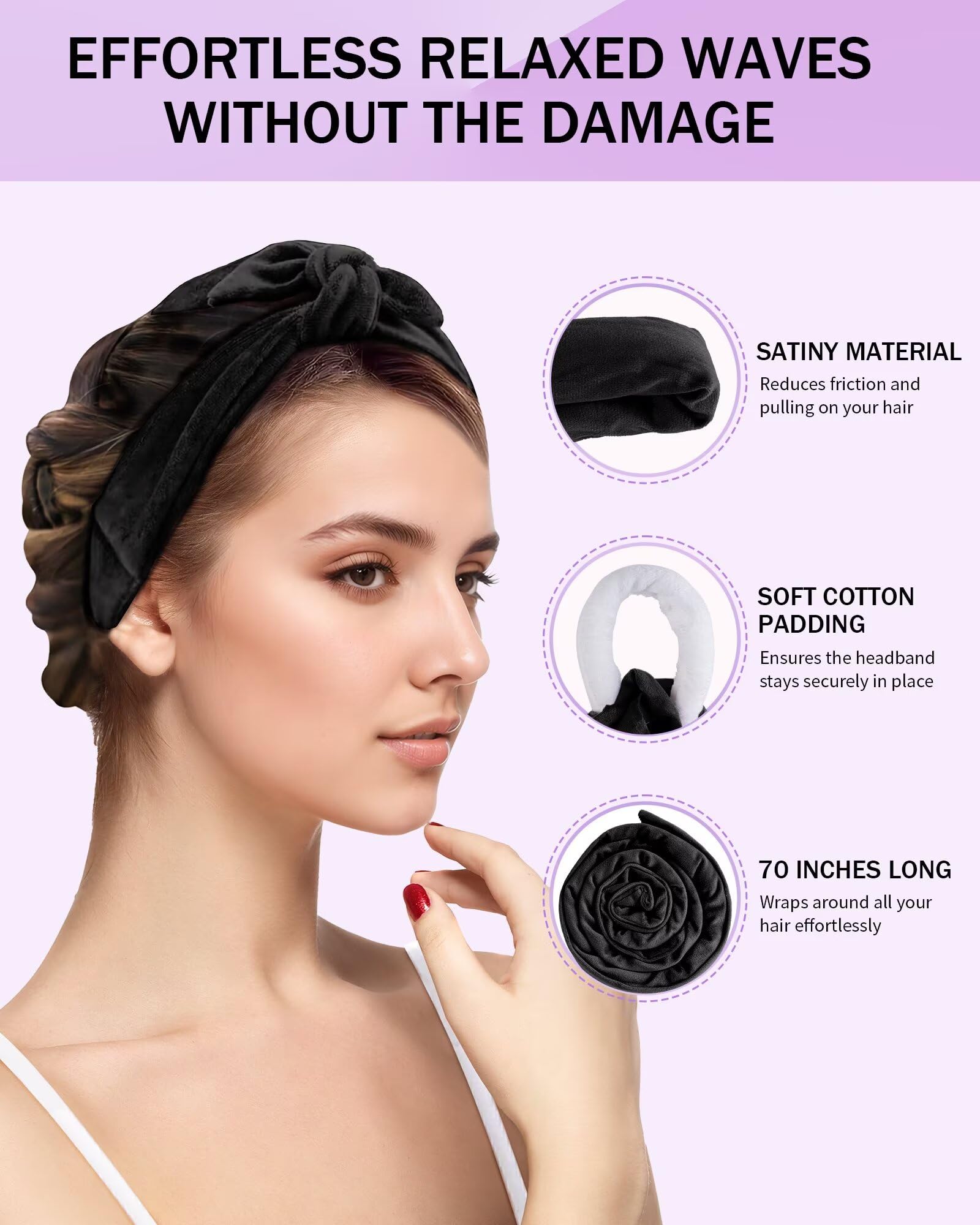 Posicurly velvet headband with soft interior supports comfortable overnight styling.
