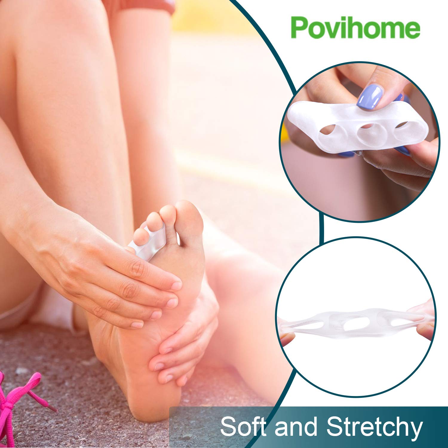 Povihome soft silicone pinky toe spacers designed for daily wear