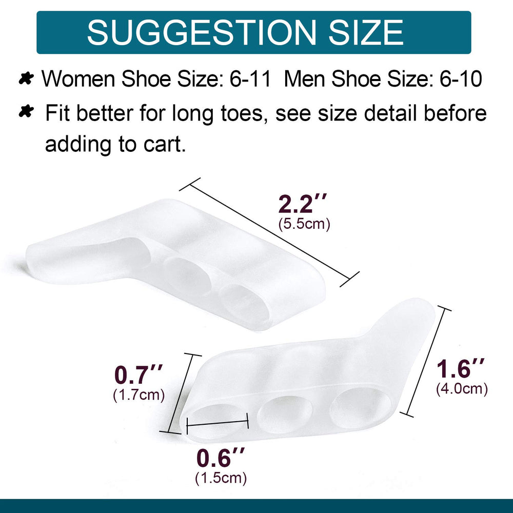 Povihome toe spacers on overlapping toes shown for better fit and comfort
