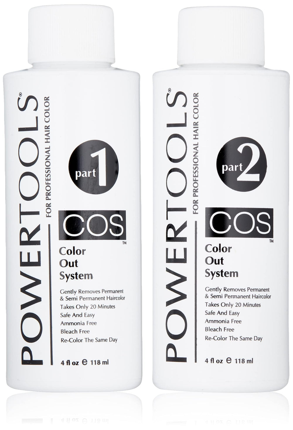 PowerTools COS bottle demonstrates safe color removal for hair color correction.