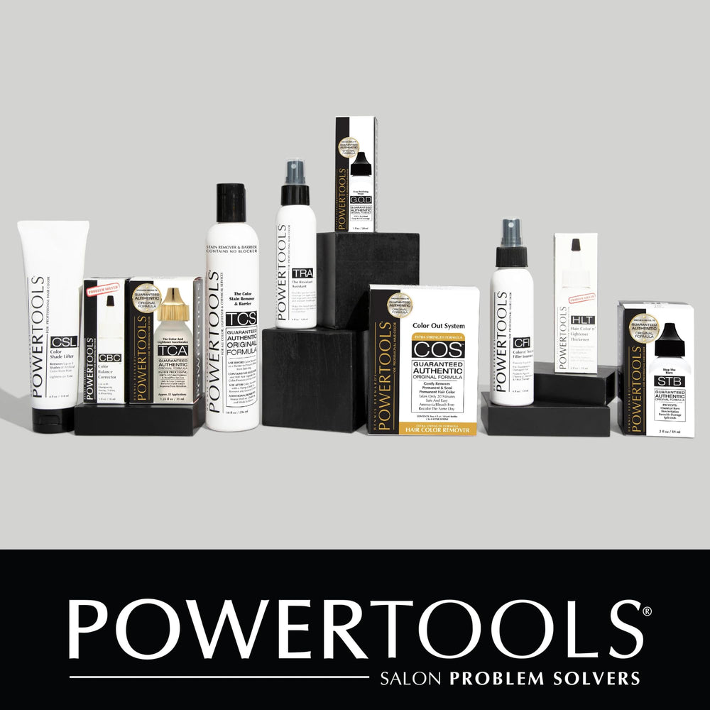 POWERTOOLS Gray Oxidizing Drops packaging conveys premium brand aesthetic
