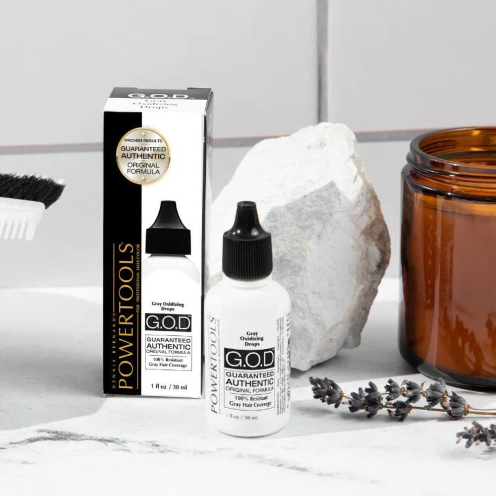 POWERTOOLS Gray Oxidizing Drops pour detail illustrates liquid consistency for blending