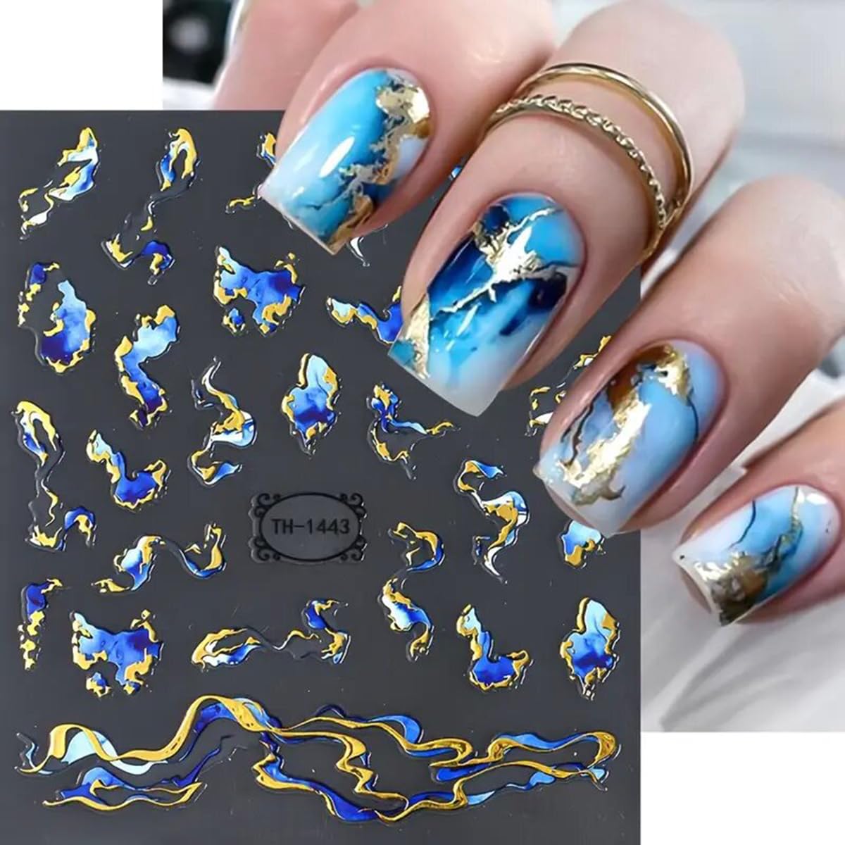 POWPOP abstract geometric metal stripe nails enhance shine and modern appeal.