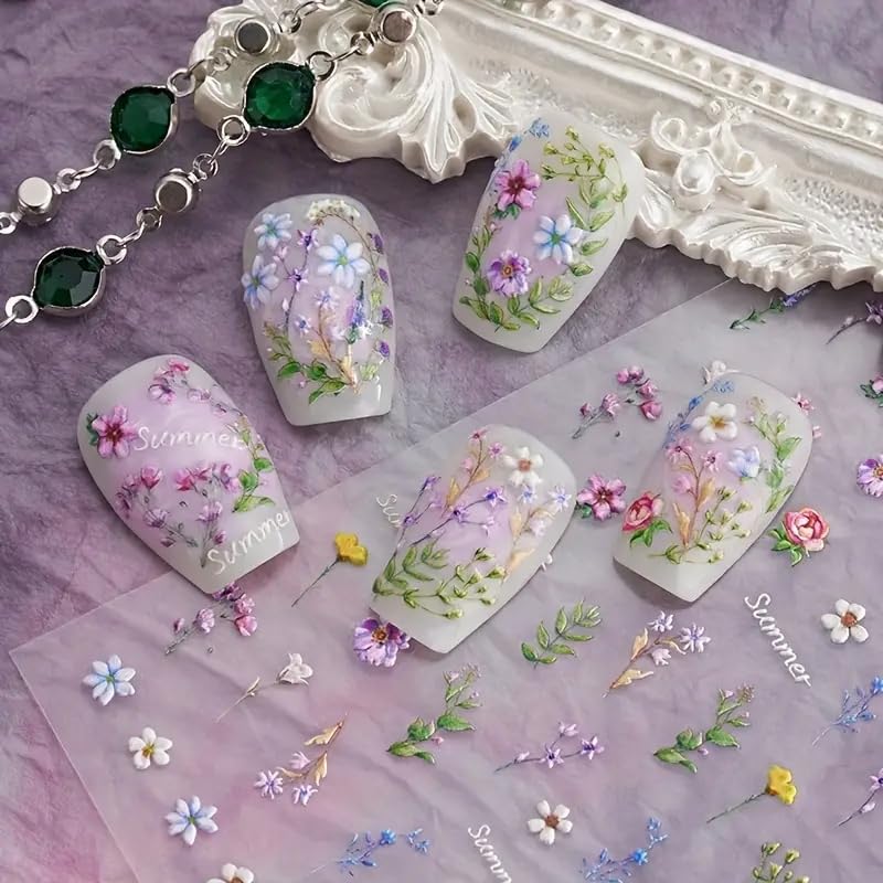 POWPOP 5D nail stickers summer letters embossing for playful decor