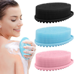 Cepillo corporal de silicona PQRUU negro para exfoliación suave y piel sensible.
