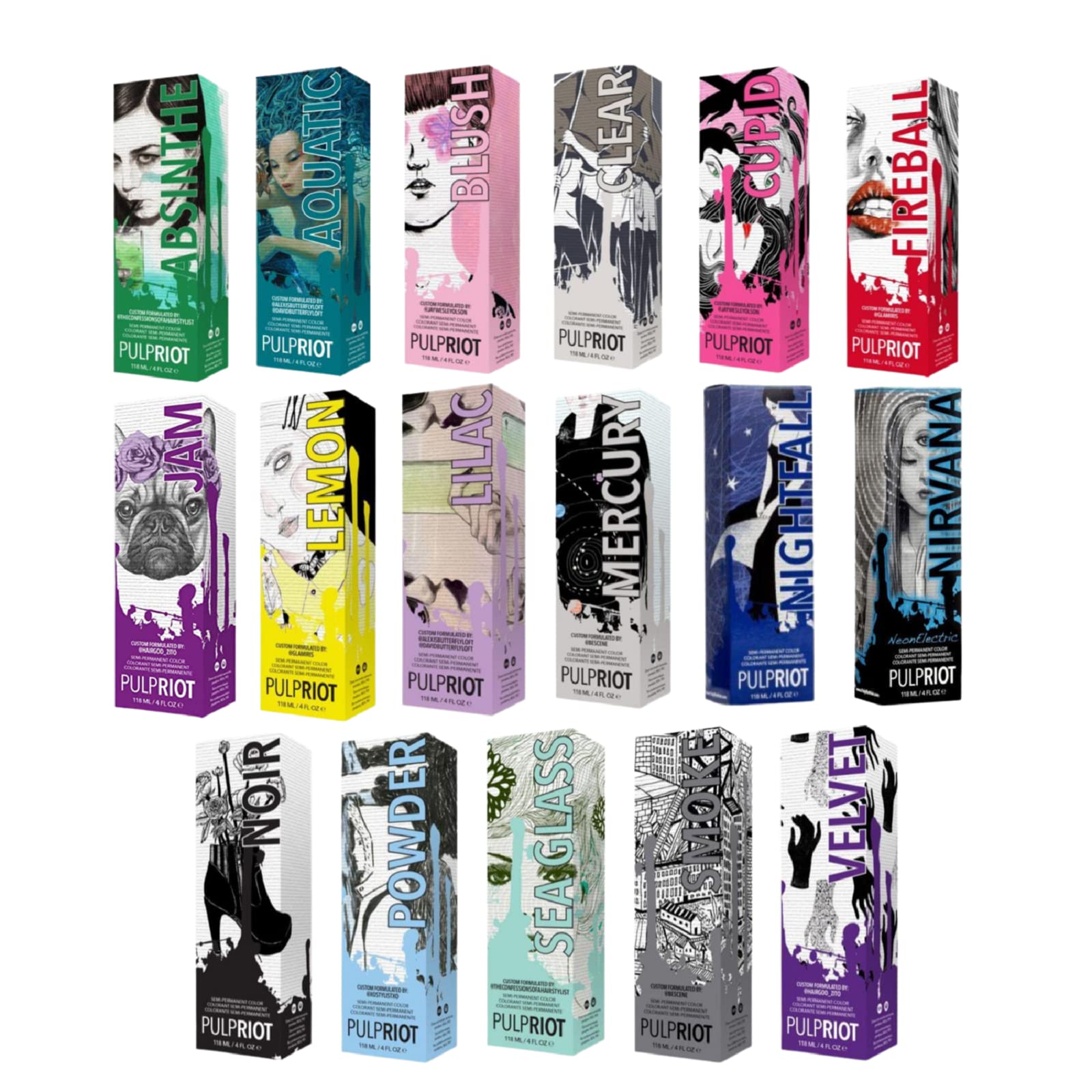 P.R. Pulp Riot Fireball 4oz color swatches blended with other shades.
