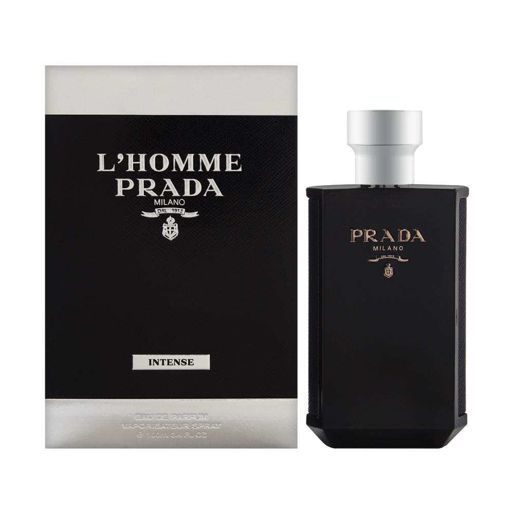Prada L'Homme Intense bottle front view, ideal for sophisticated evenings.