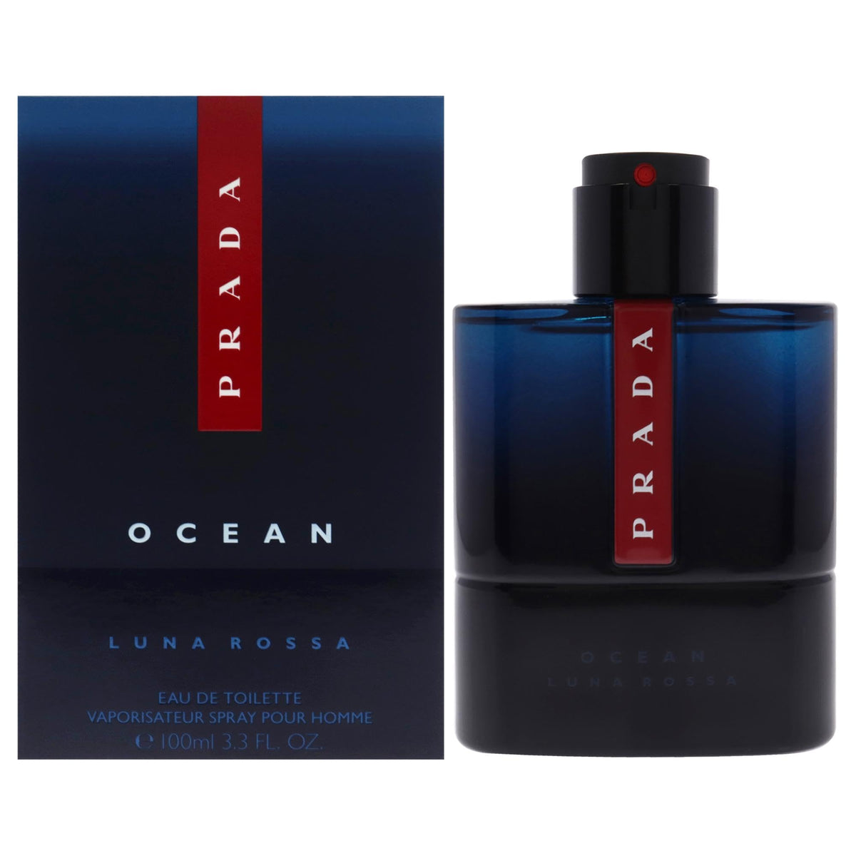 Prada Luna Rossa Ocean bottle front view with fresh bergamot for daily freshness.