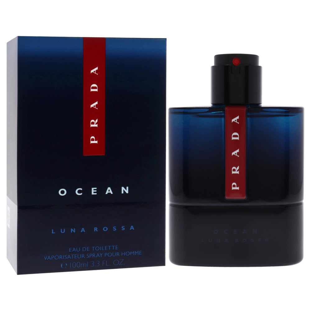 Prada Luna Rossa Ocean cap close-up on premium bottle design for refined grooming.