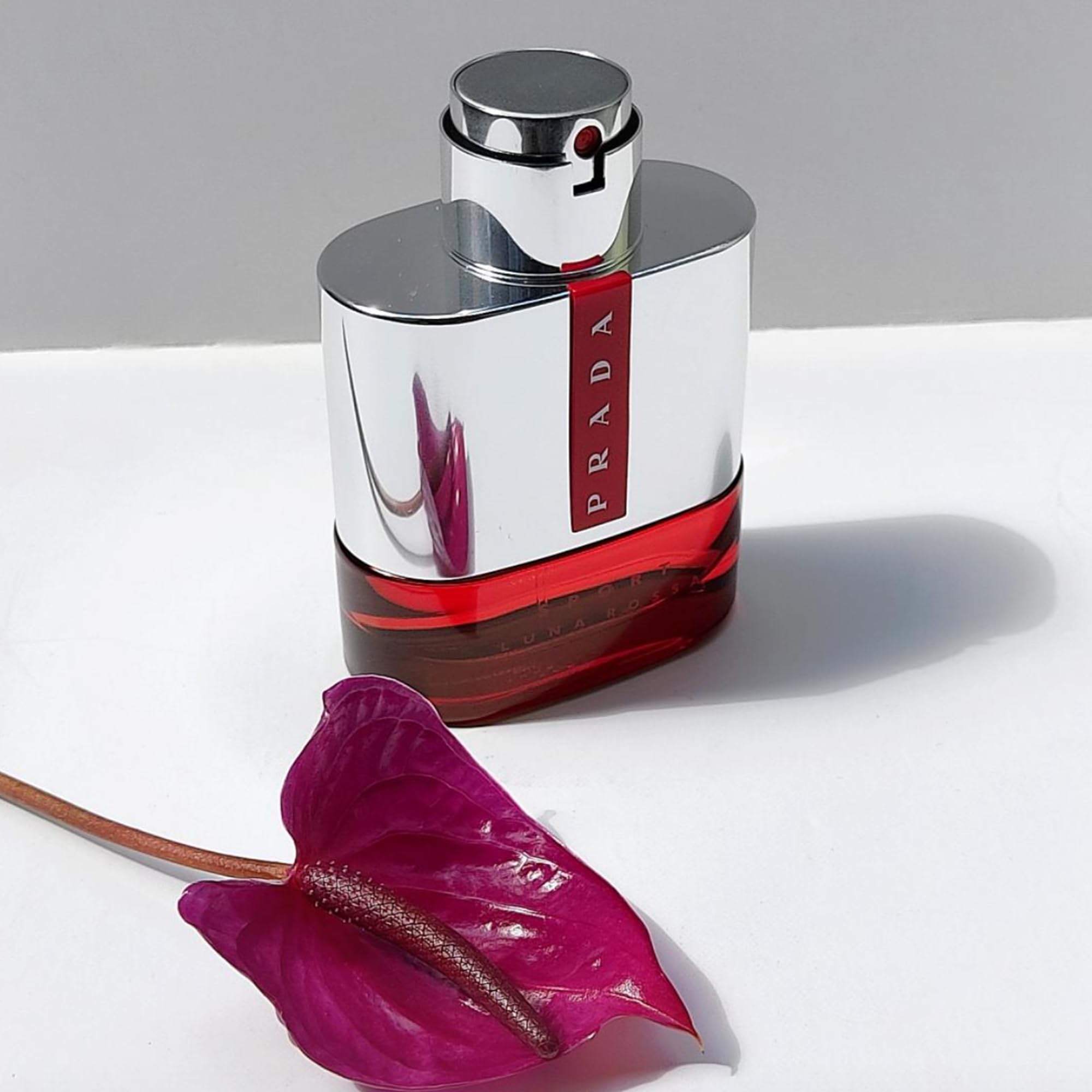 Prada Luna Rossa Sport label close-up, crisp typography and bold branding.
