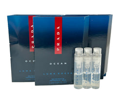 Prada Ocean Luna Rossa EDT sample set with three mini bottles for travel convenience.