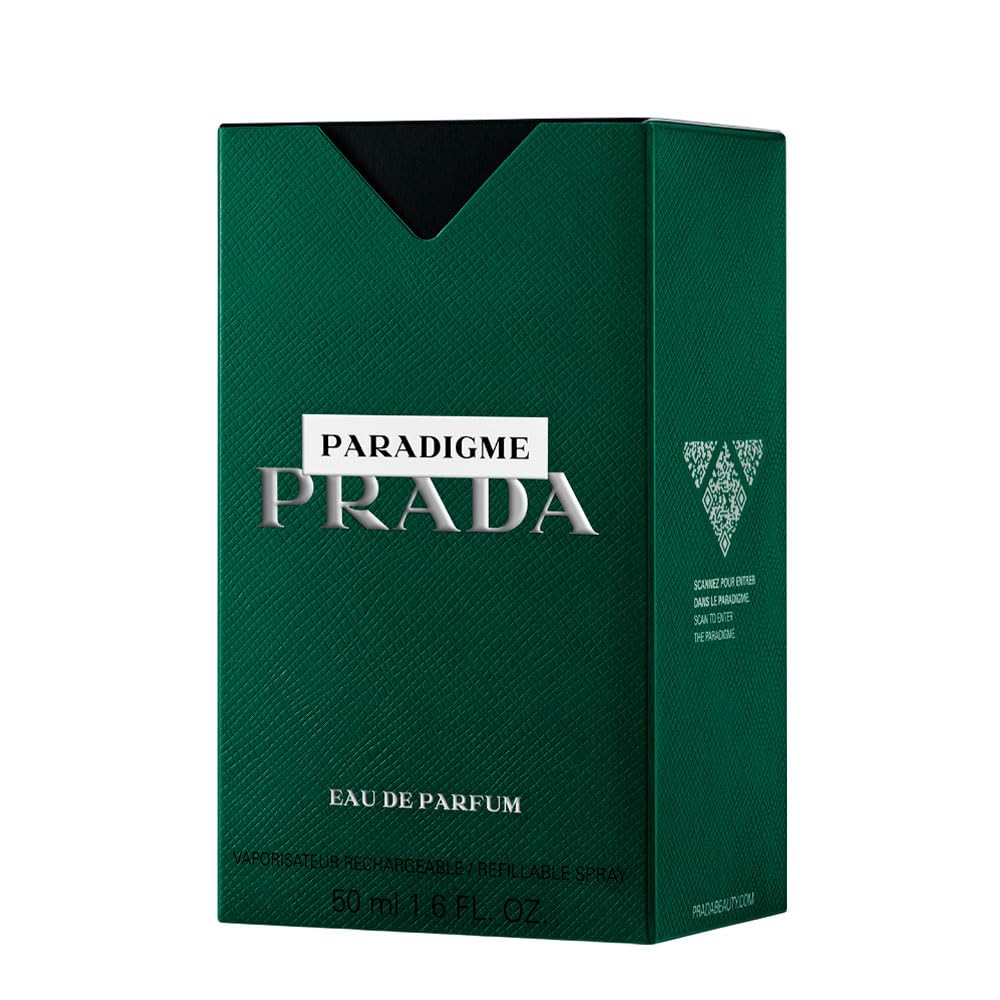 Prada Paradigme bottle side shot highlighting refined curves for versatile occasions.