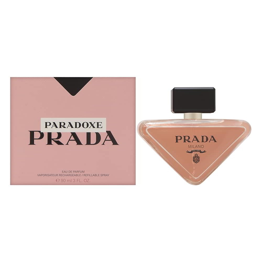 Prada Paradoxe bottle front, amber floral fragrance ideal for daily elegance