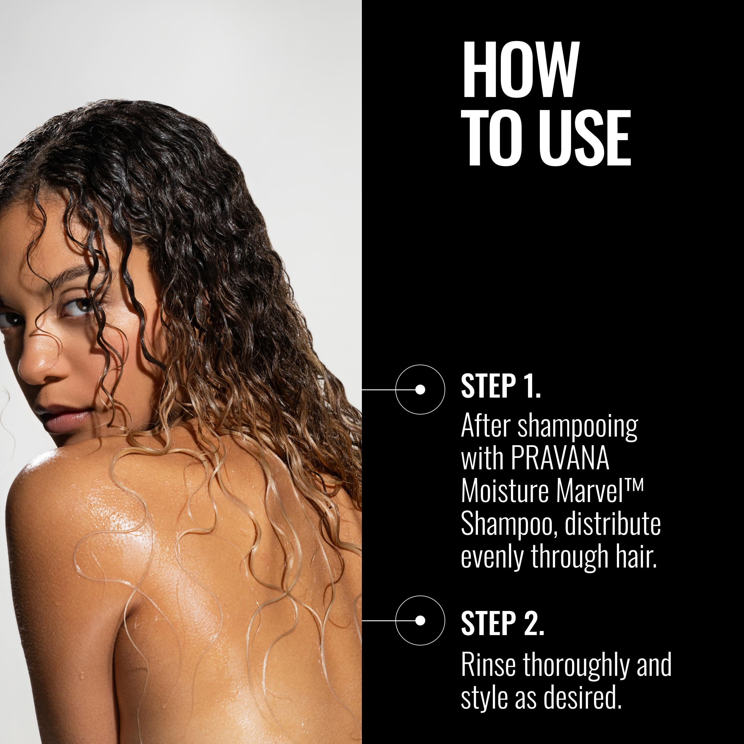 Aplicación en la mano de Pravana Moisture Marvel para una distribución uniforme.