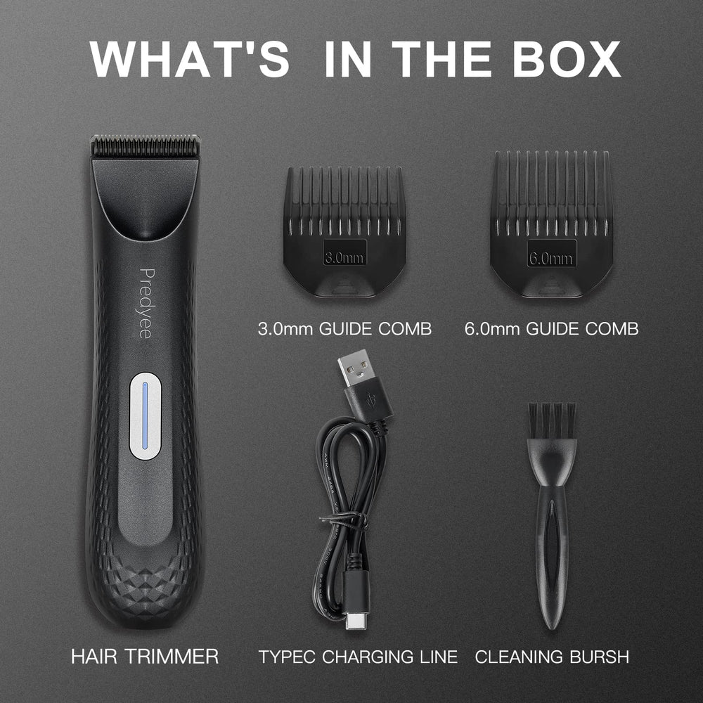 Predyee Manscape Trimmer in shower demonstrates IPX7 waterproof design.