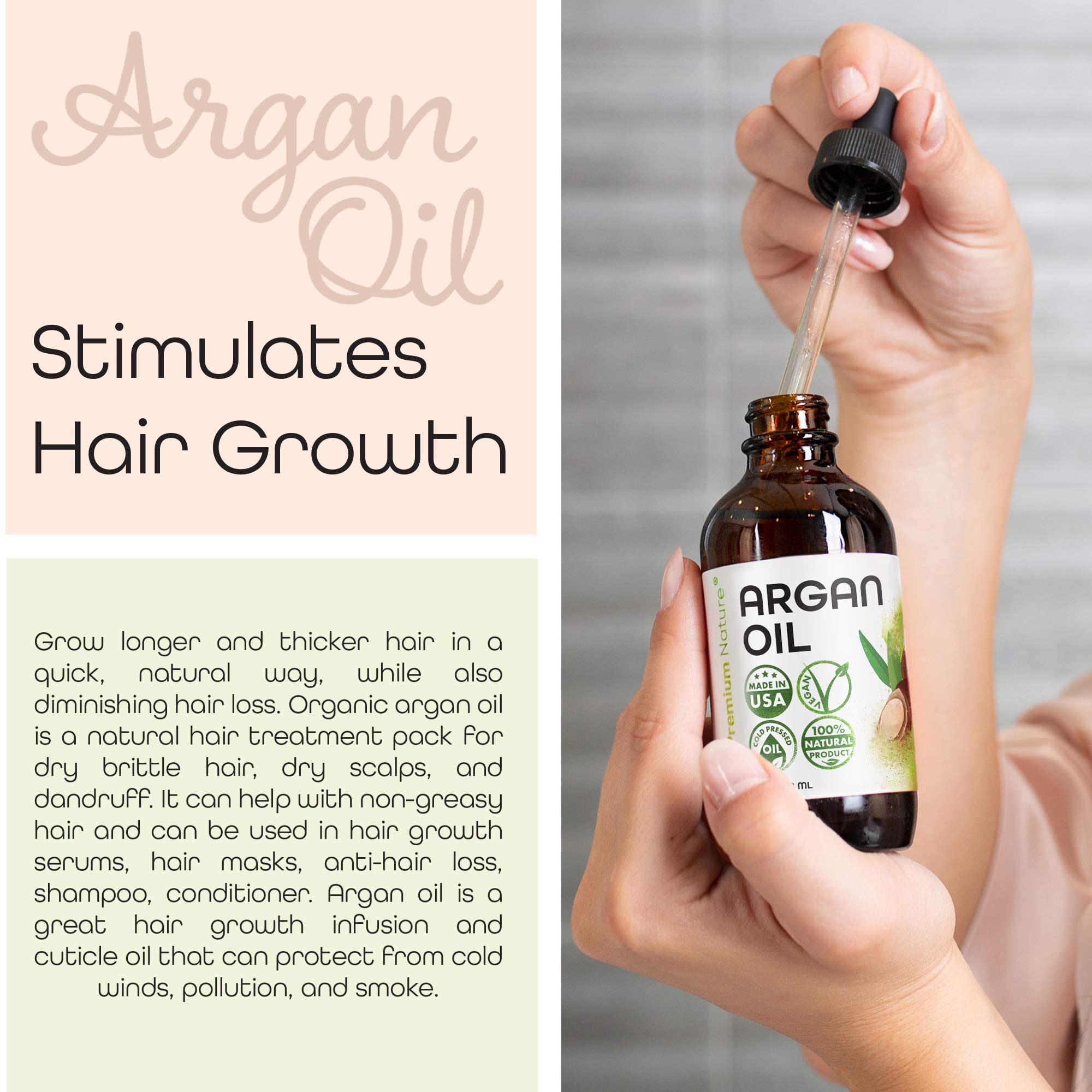 Premium Nature Aceite de Argán para aplicación en cabello y brillo