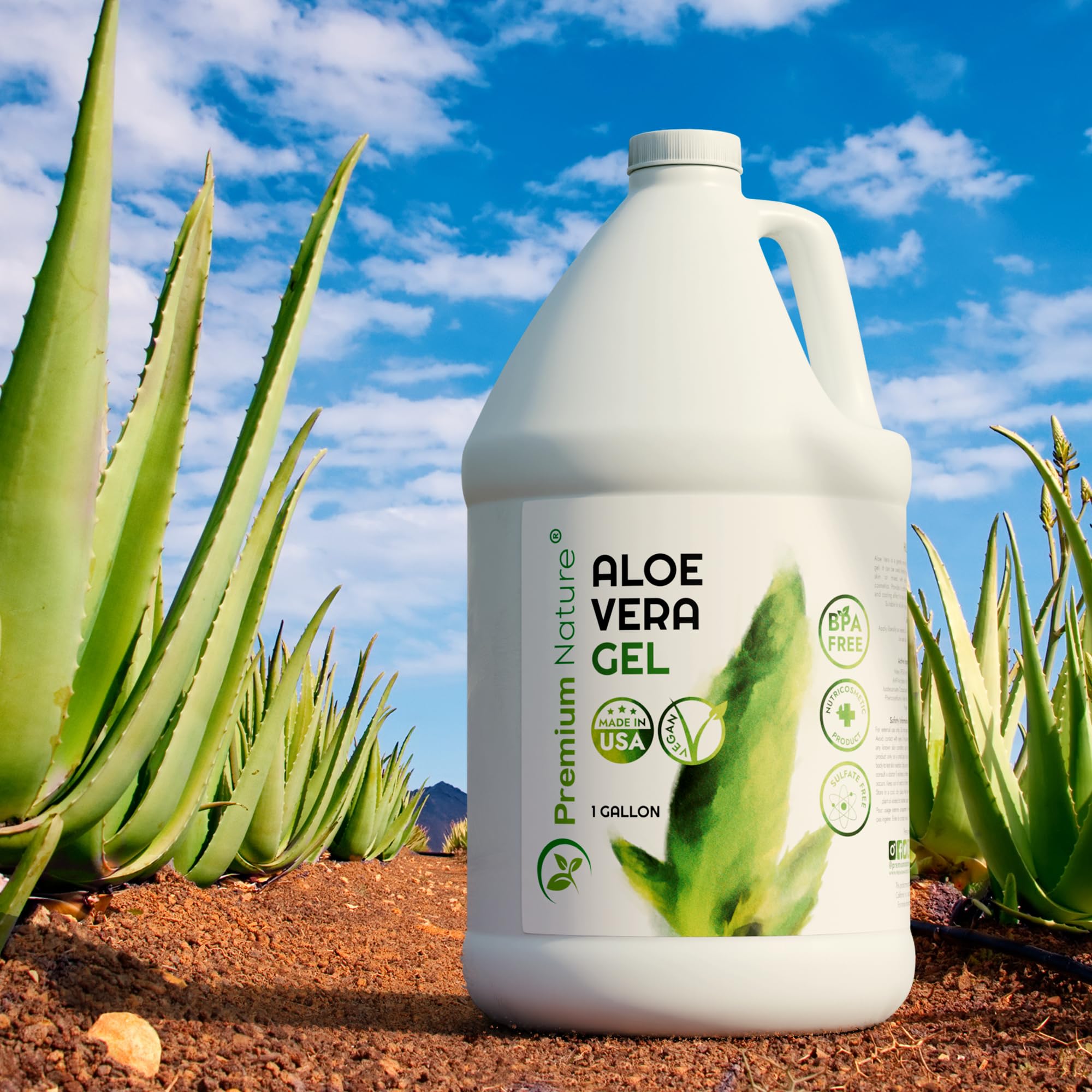 Ingredients panel of Premium Nature Aloe Vera Gel packaging