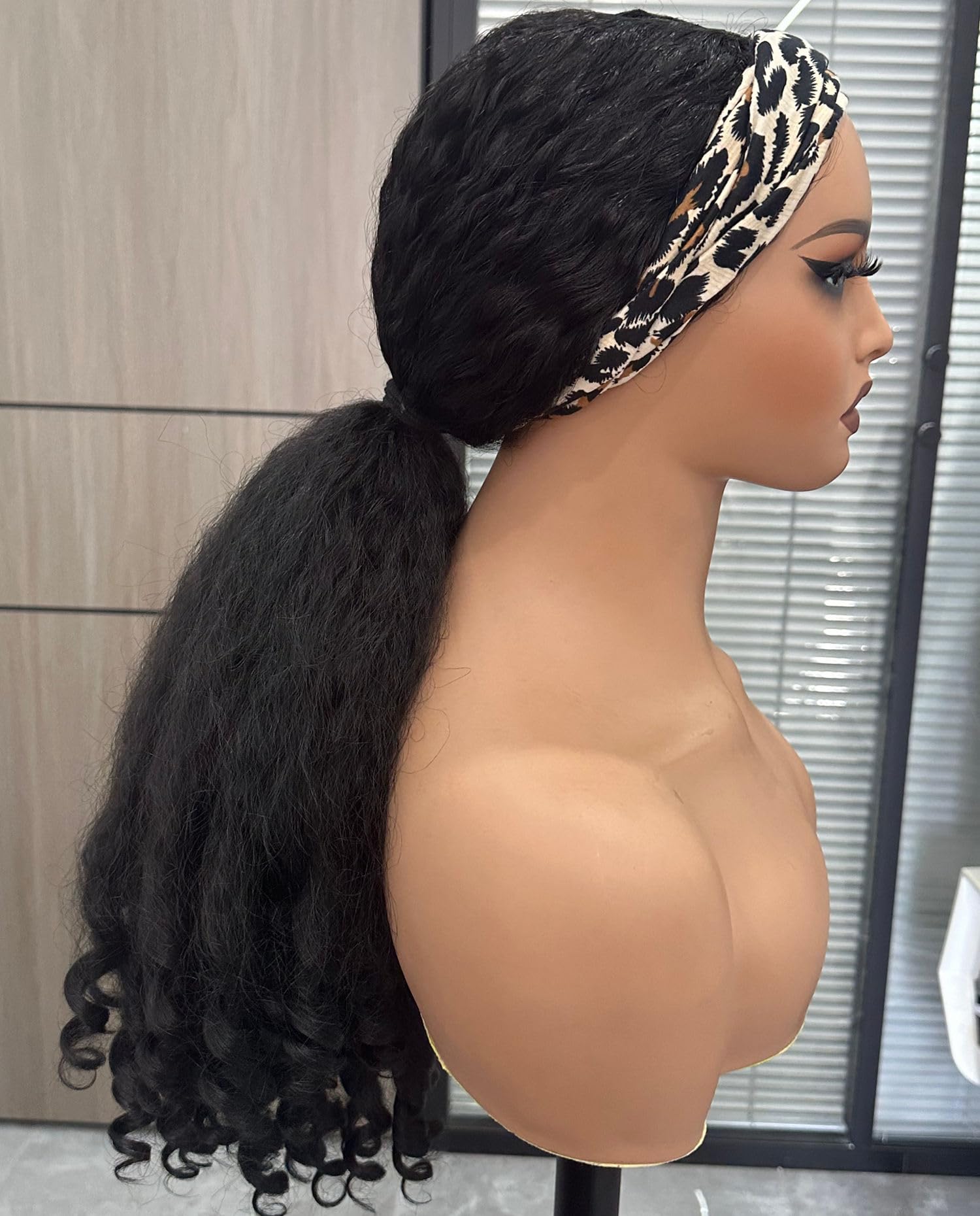 Textured synthetic fibers of PREMPO wig with natural shine and softness.