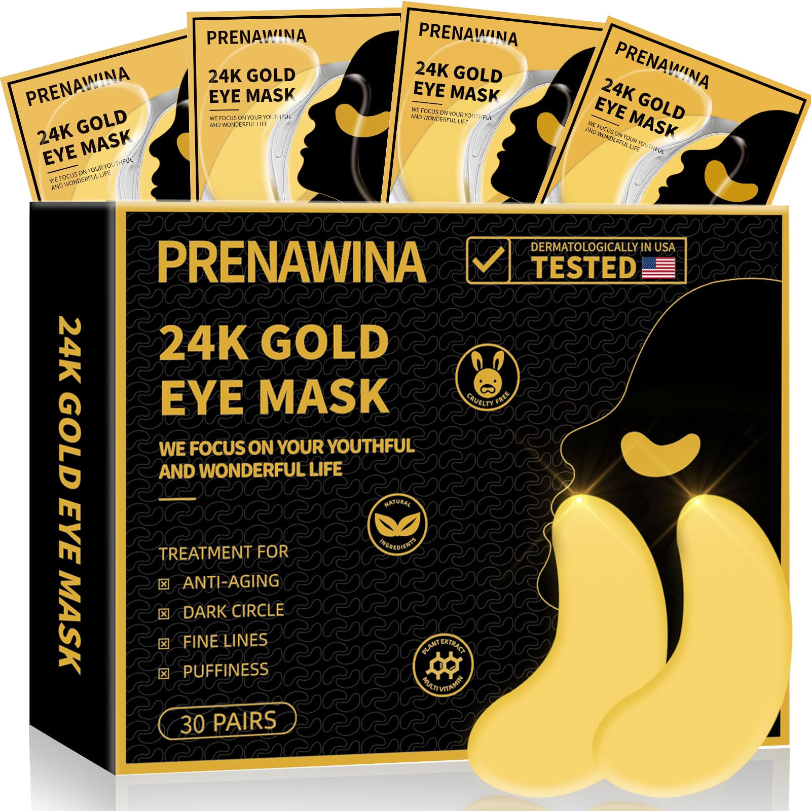 Parche bajo ojos 24K oro de Prenawina: efecto revitalizante para ojeras y hinchazón.
