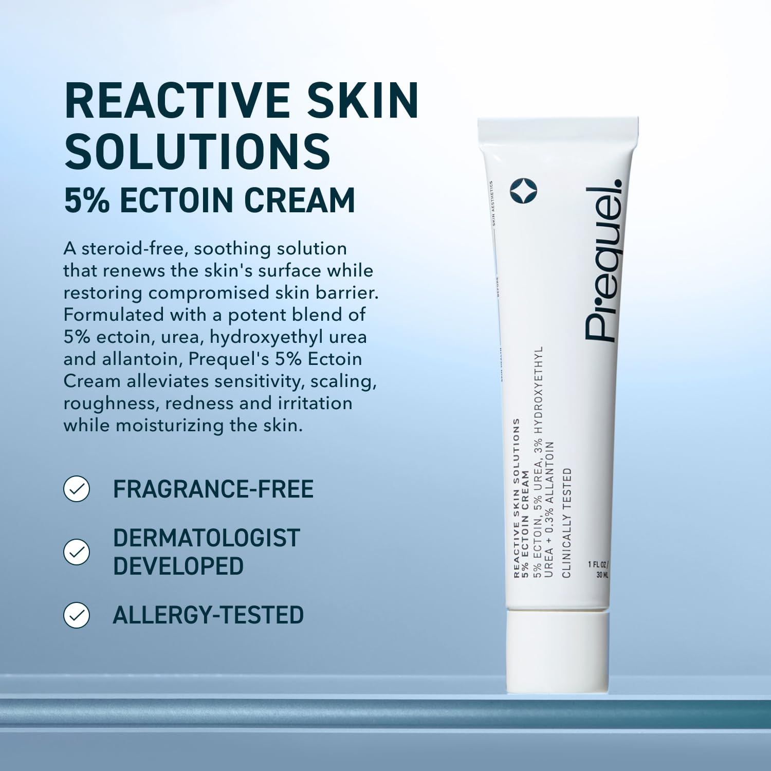 Texture close-up of Prequel cream for gentle hydration on dry skin