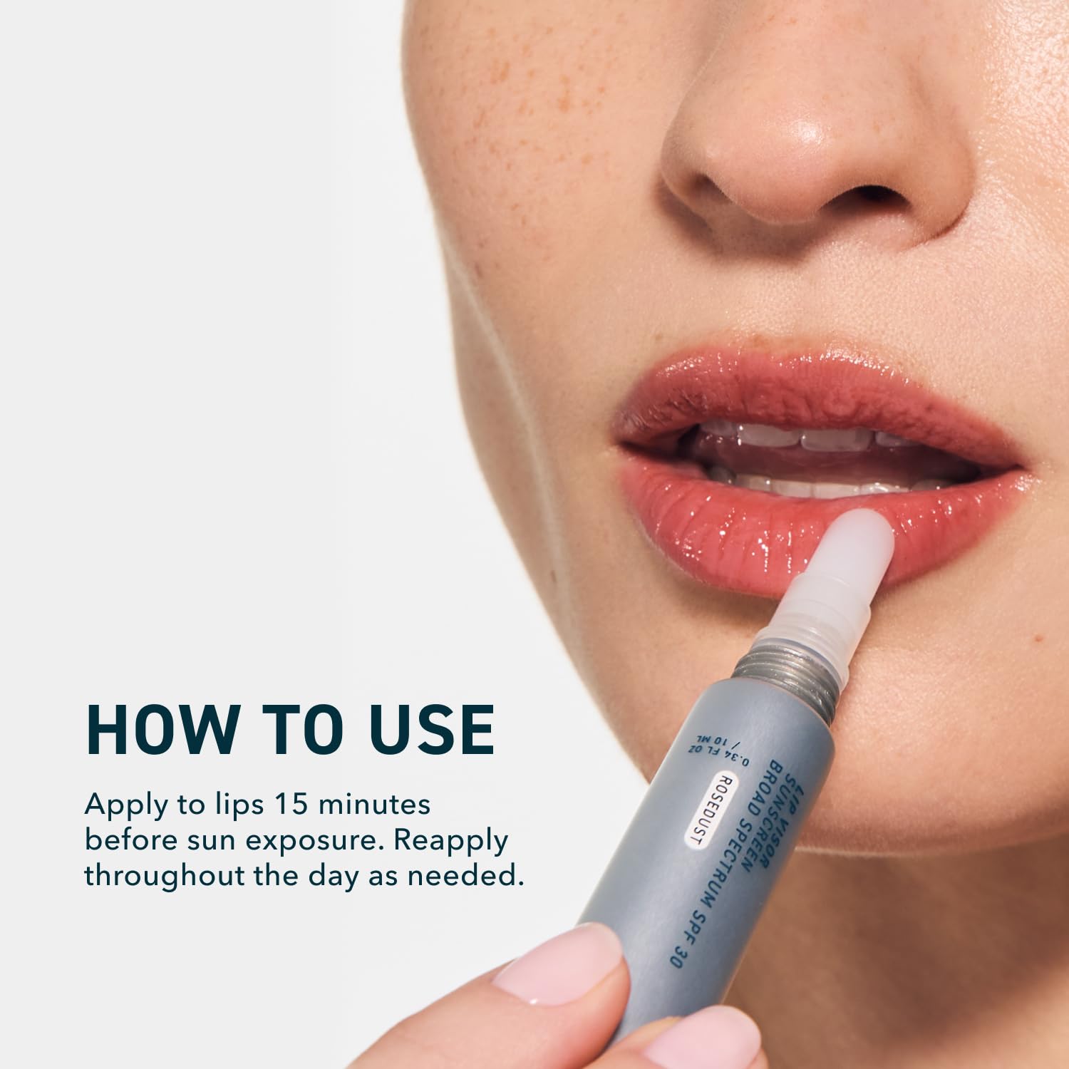 Prequel Skin Lip Visor moisturizing application on lips for hydration.