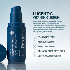 Prequel Skin Lucent-C Serum, dispensador para rutina de cuidado facial.
