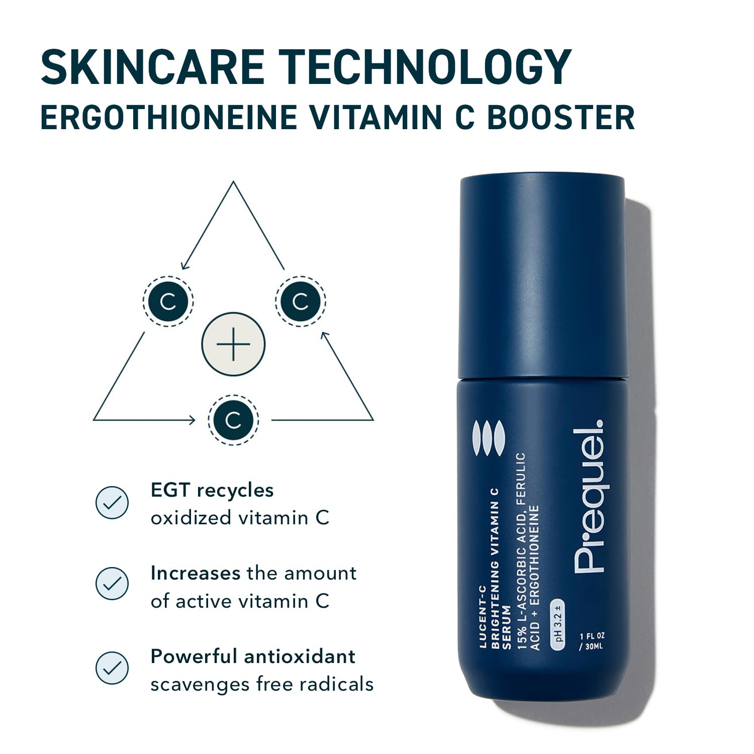 Prequel Skin Lucent-C Serum, ingredientes clave para tono uniforme.