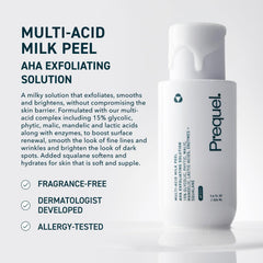 Close-up of the Prequel Milk Peel bottle angle highlighting premium packaging
