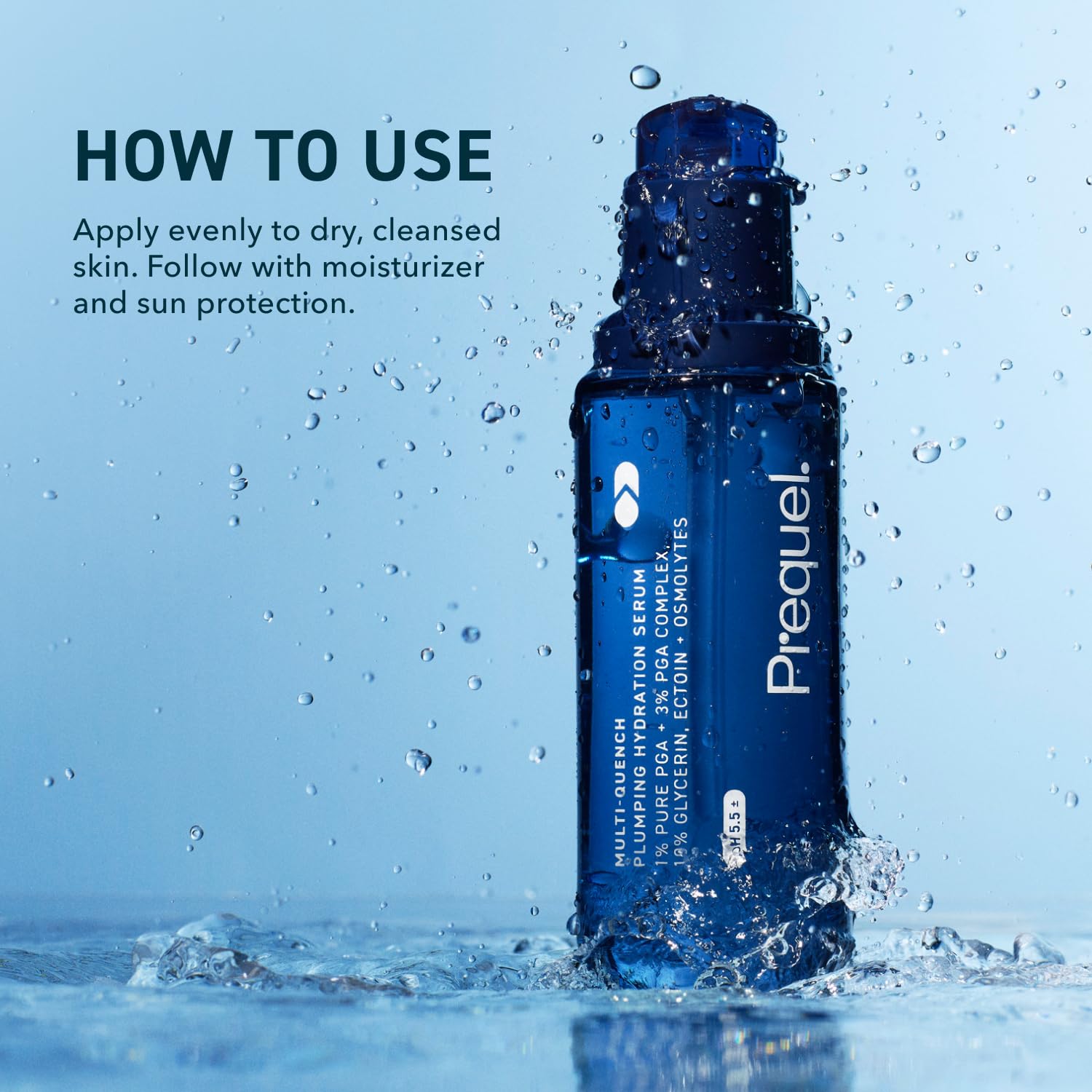 Prequel Skin Multi-Quench serum ingredients shown for nourishing osmolytes and PGA complex.