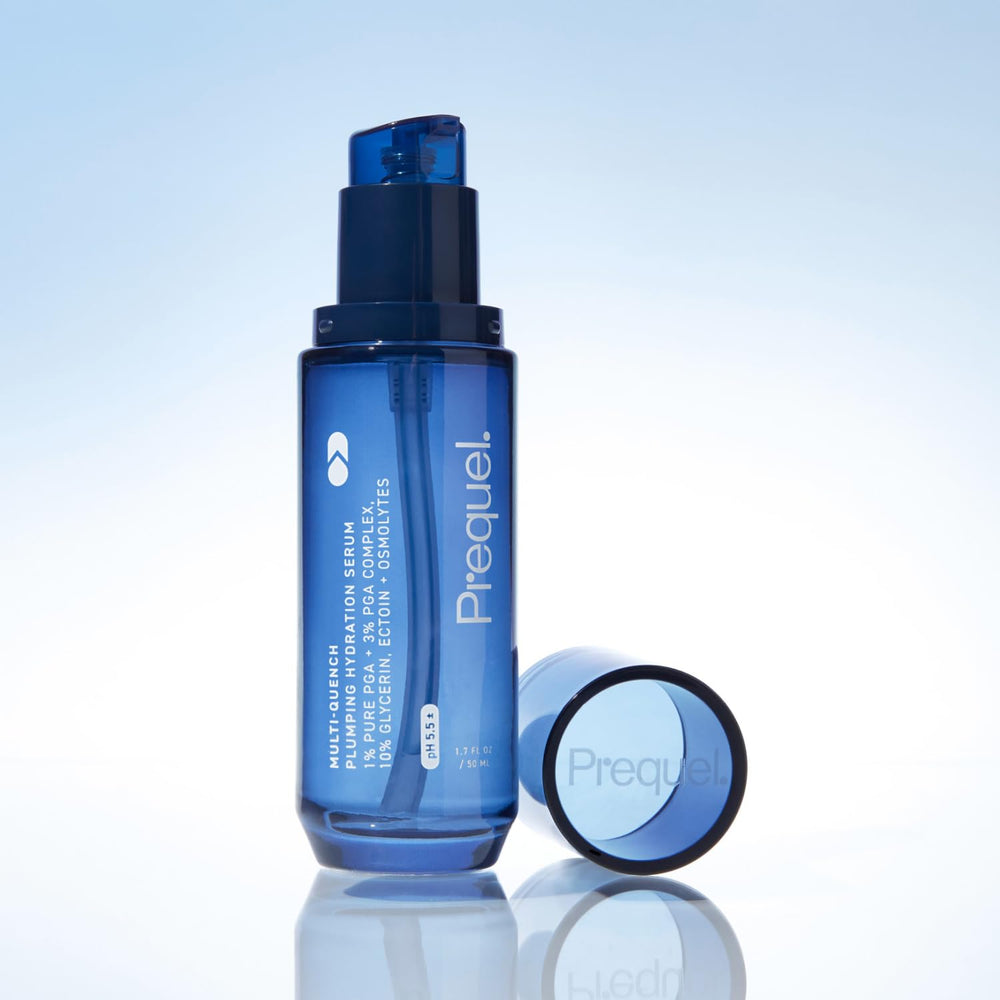 Prequel Skin Multi-Quench serum packaging emphasizing 1.7oz size for travel.
