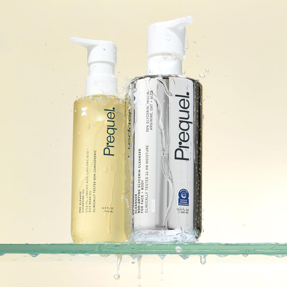 Prequel Skin Pre-Gleanse Oil Cleanser fragrance-free label highlights gentle formulation