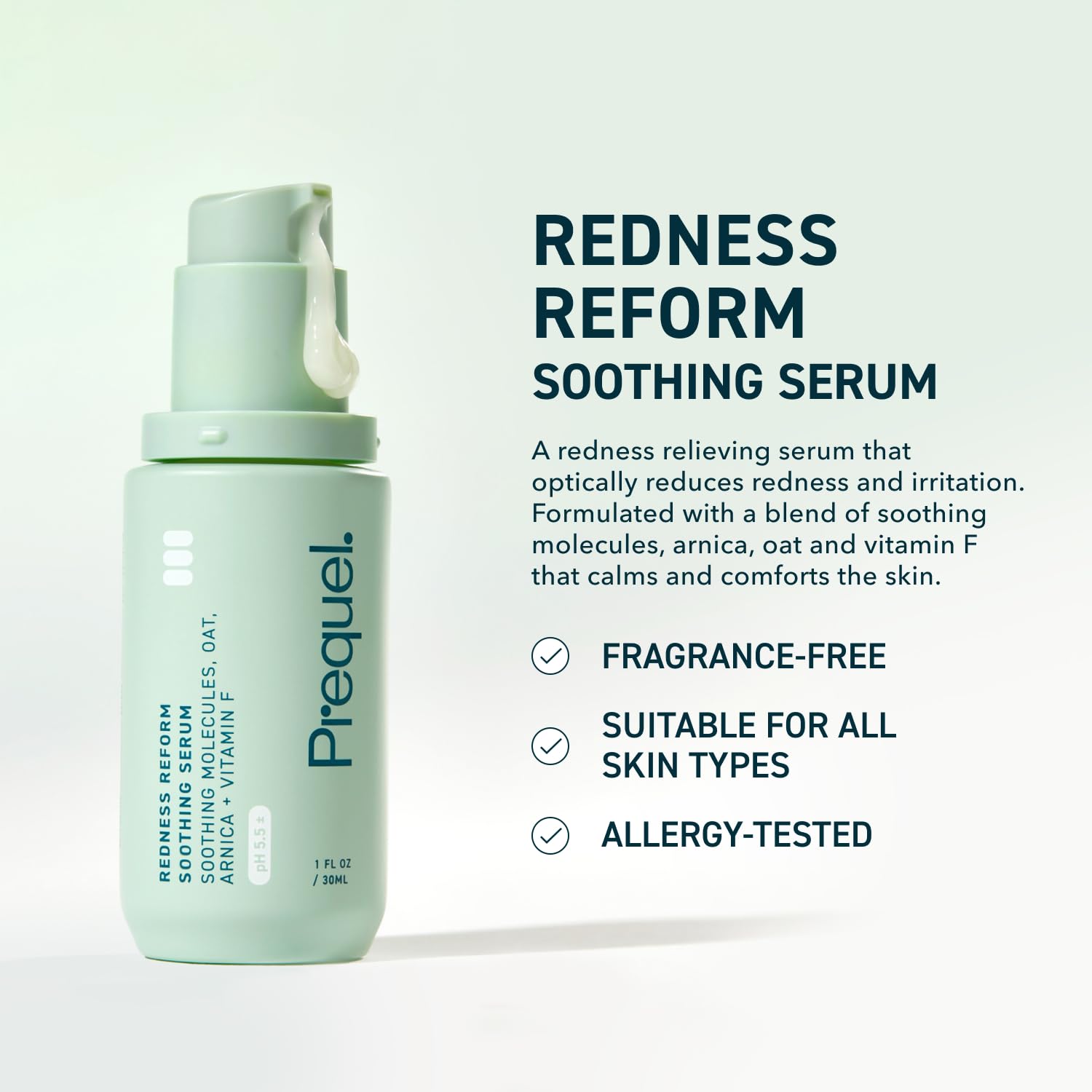 Prequel Skin Redness Reform pump bottle for easy daily use.