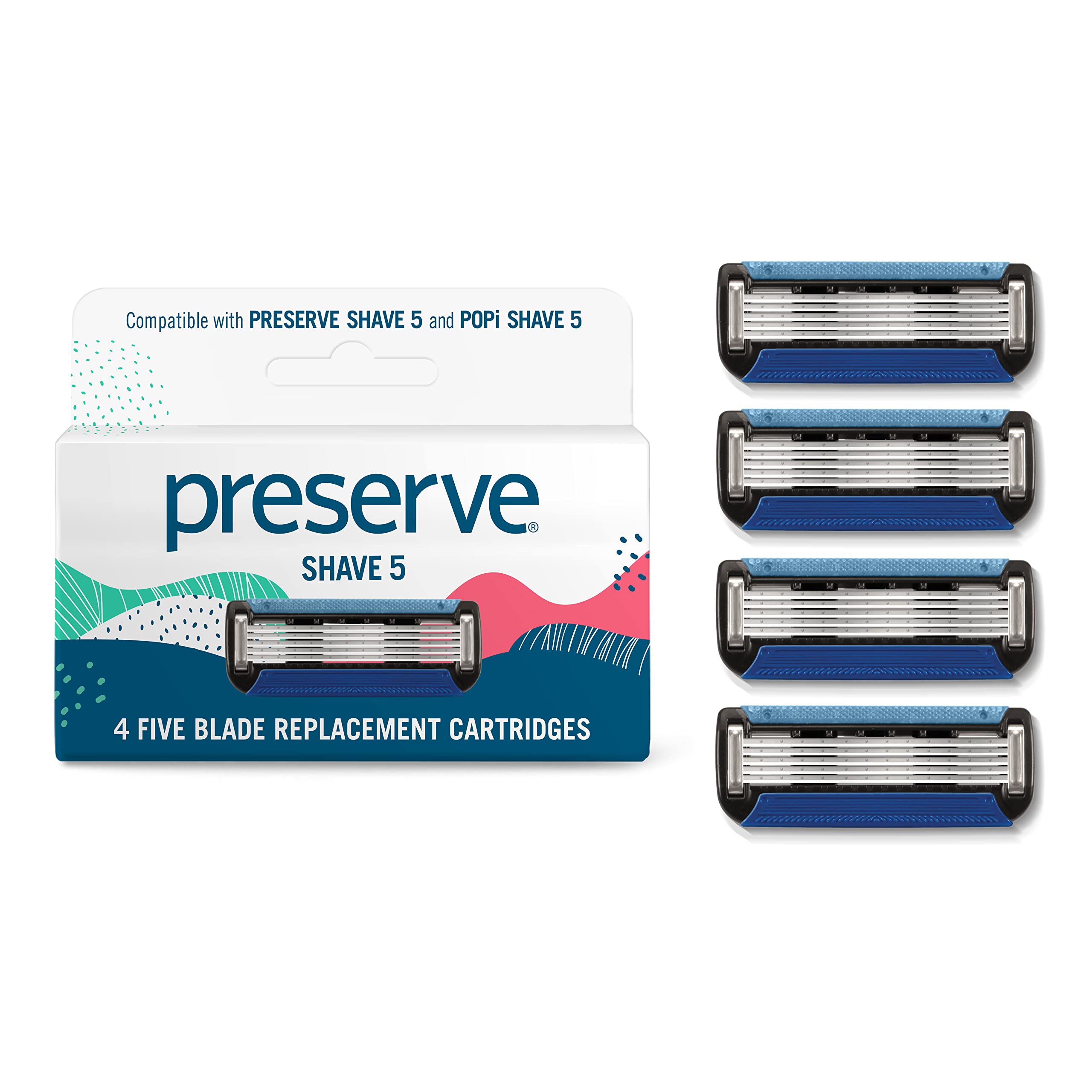 Preserve Shave 5 ceramic-coated blades provide a silky glide for a close shave.