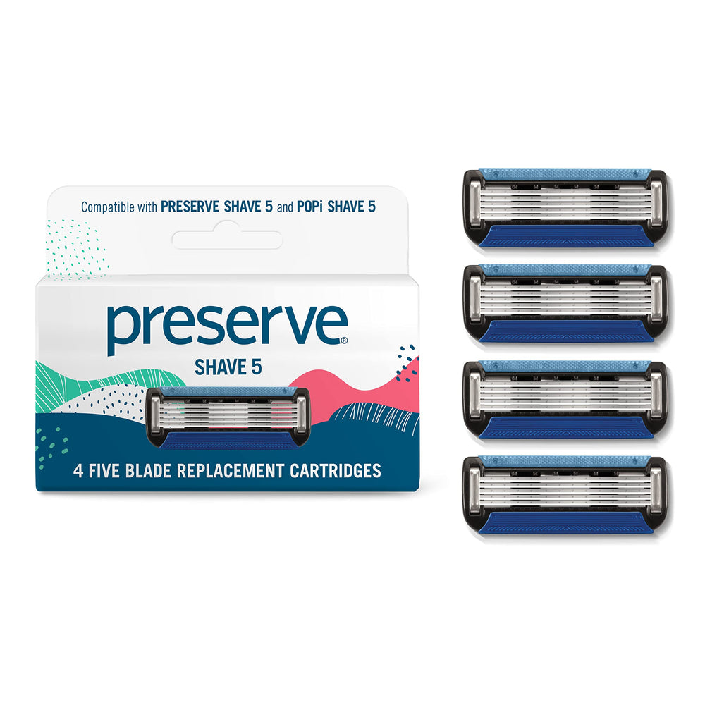 Preserve Shave 5 ceramic-coated blades provide a silky glide for a close shave.