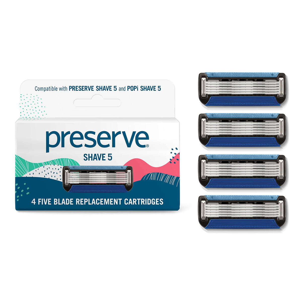 Preserve Shave 5 ceramic-coated blades provide a silky glide for a close shave.