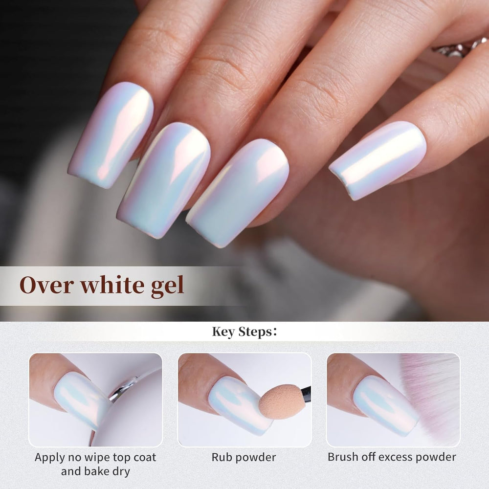 Pretty Diva Aurora iridescent finish on nails for a luminous manicure