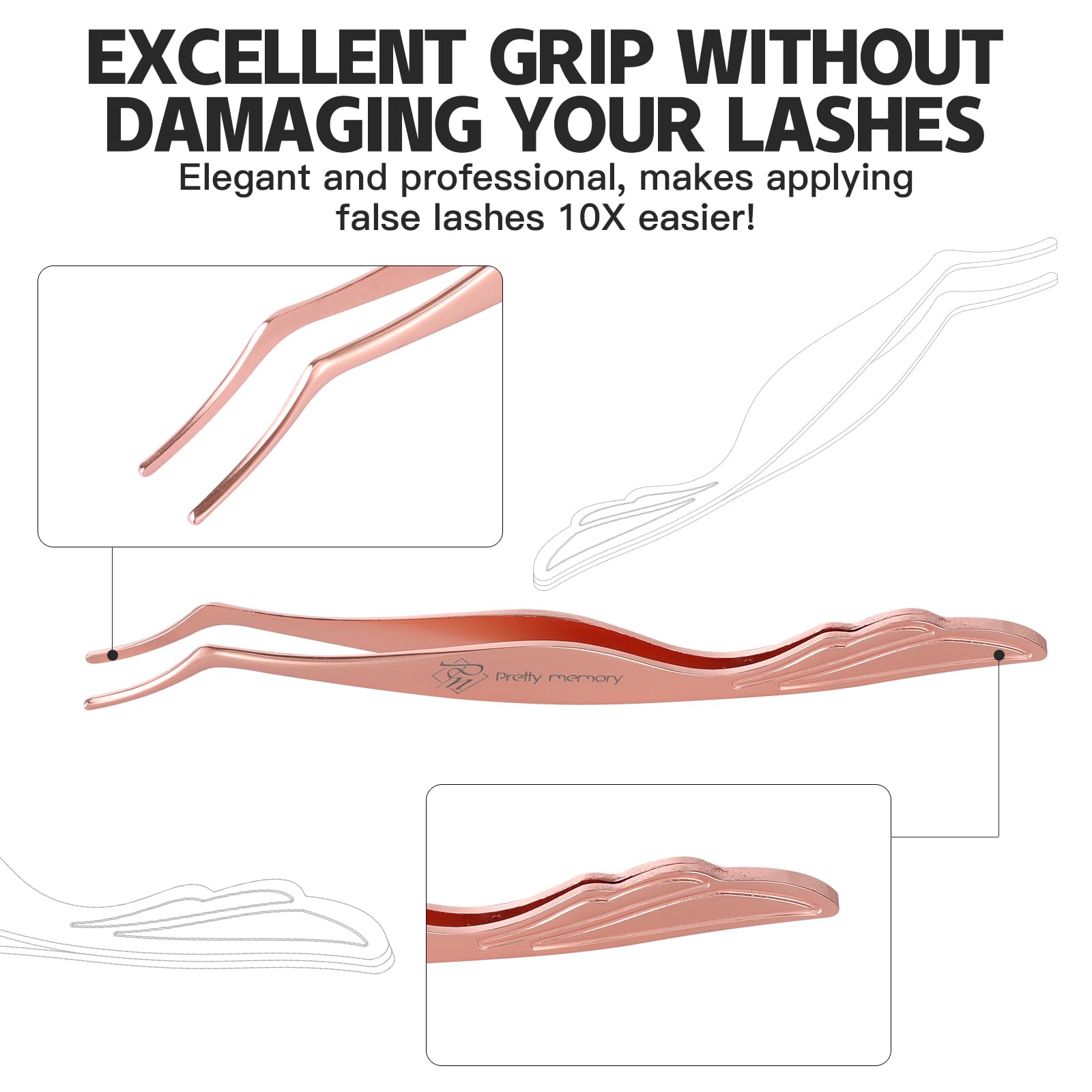 Pretty memory beginner-friendly lash applicator with a protective cap to prevent scratches.