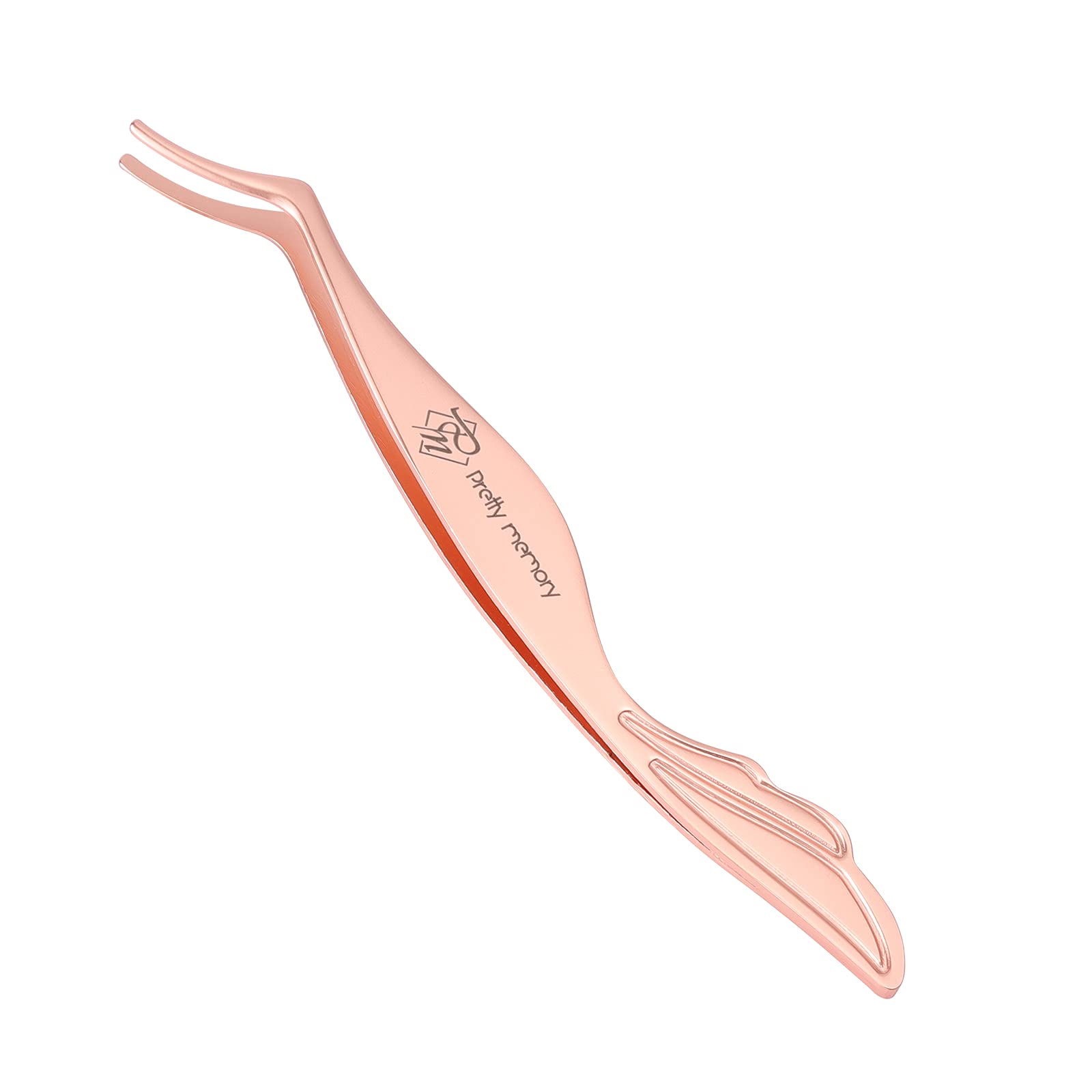 Pretty memory eyelash applicator in rose gold with curved tip for precise lash placement.