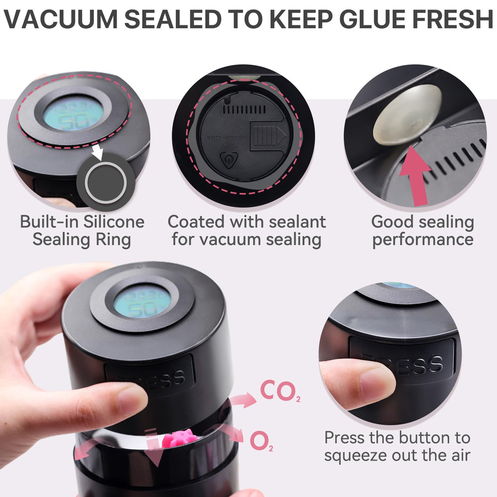 Pretty memory press-top lid keeps adhesive airtight and protected