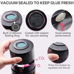 Pretty memory press-top lid keeps adhesive airtight and protected