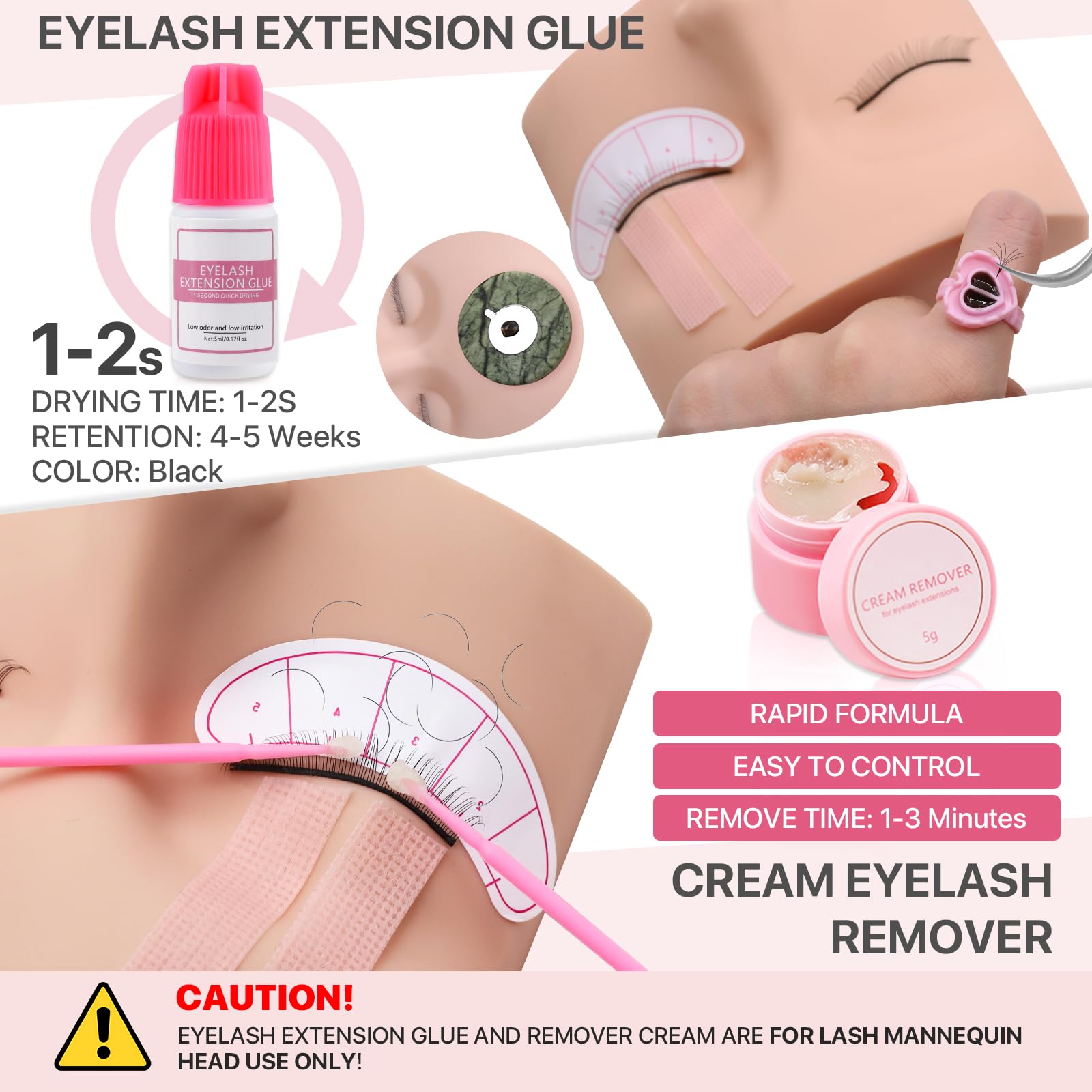 Pretty memory practice adhesive for safe, hands-on lash technique training
