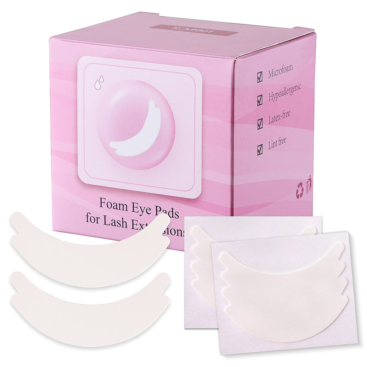 Pretty memory foam eye pads secure placement for lash extensions during treatment.