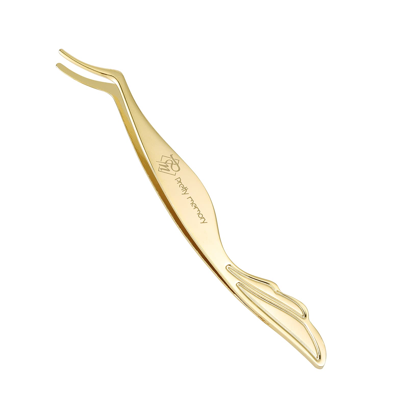 Pretty memory gold curved eyelash applicator for precise lash placement.