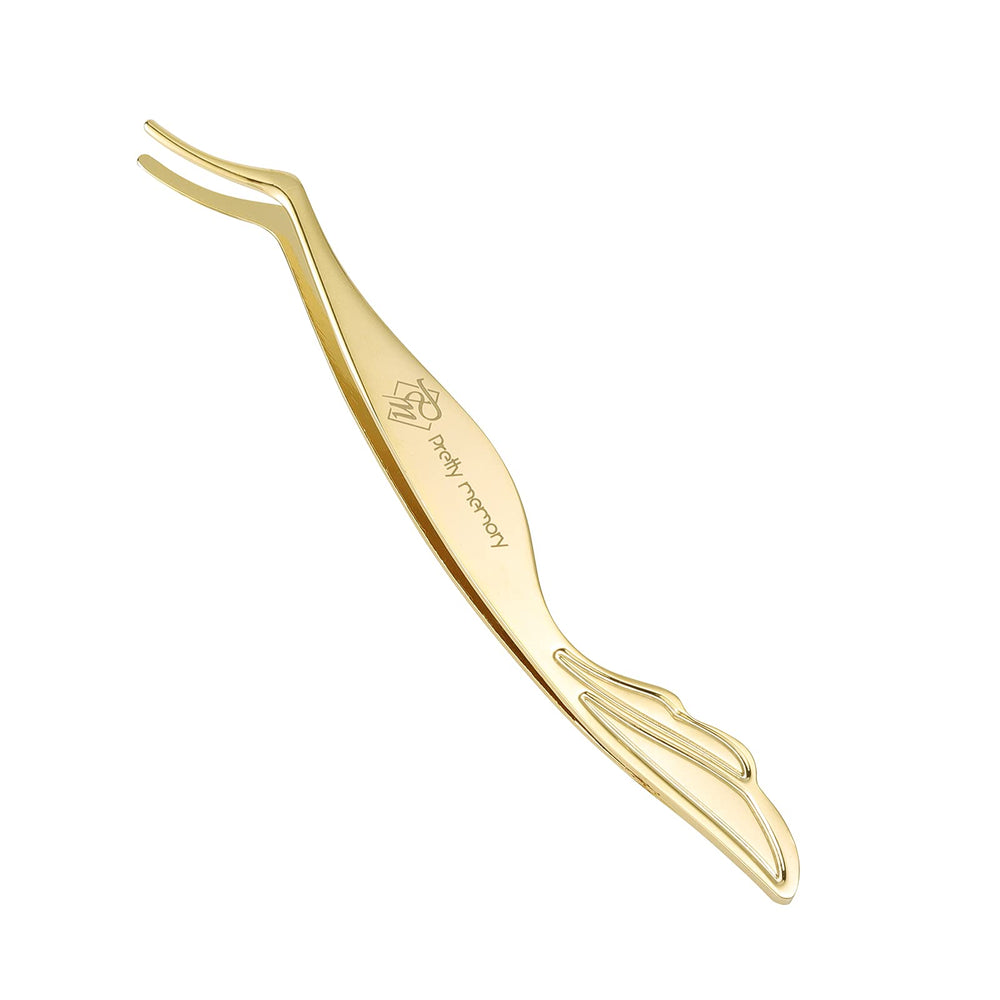 Pretty memory gold curved eyelash applicator for precise lash placement.